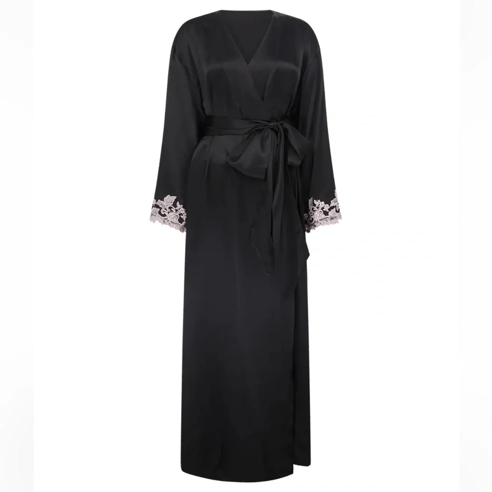 NWT Agent Provocateur 100% Silk Darina Dressing Gown Black Robe Luxury Lingerie - Picture 5 of 17